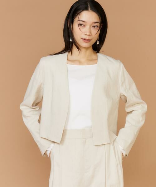 INED / イネド ノーカラージャケット | 《大きいサイズ》リネンスペンサージャケット《PONTETORTO》（アイボリー2）