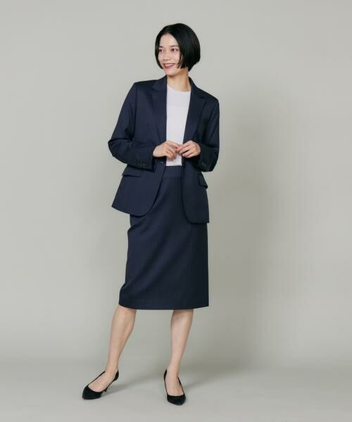 INED / イネド ミニ・ひざ丈スカート | シルクウールストライプペンシルスカート | 詳細6