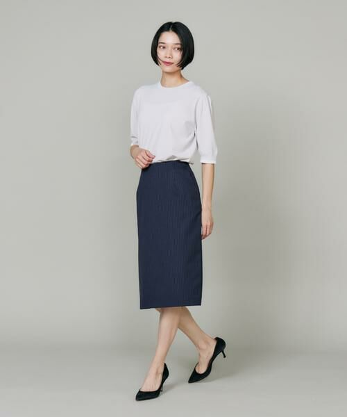 INED / イネド ミニ・ひざ丈スカート | 《大きいサイズ》シルクウールストライプペンシルスカート | 詳細4