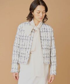 INED / イネド ノーカラージャケット | 《大きいサイズ》ノーカラーツイードジャケット《LINTON》