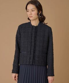 INED / イネド ノーカラージャケット | 《大きいサイズ》ノーカラーツイードジャケット《LINTON》
