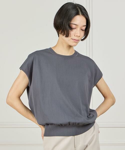 INED / イネド ニット・セーター | 《大きいサイズ》フレンチスリーブニット（チャコールグレー3）