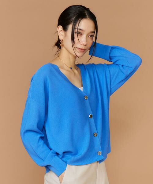 INED / イネド カーディガン・ボレロ | Vネックカーディガン《Cuoo》（ブルー1）