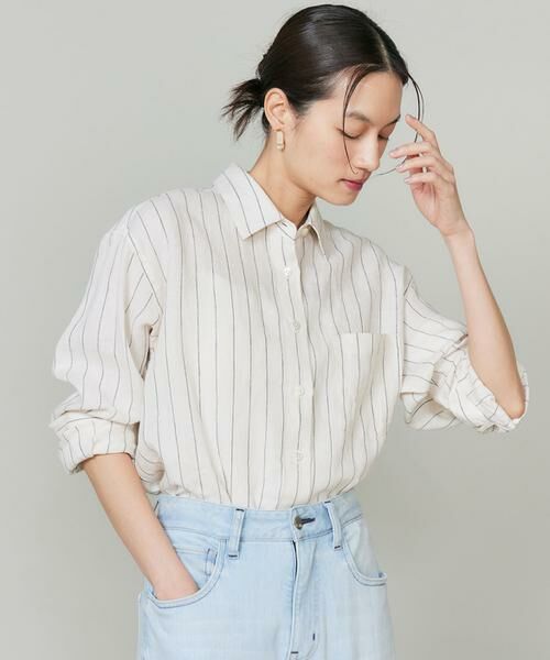 INED / イネド シャツ・ブラウス | リネンレギュラーカラーシャツ　　　（ストライプ1）