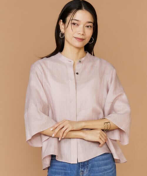 INED / イネド シャツ・ブラウス | リネンコクーンスリーブブラウス（ピンク1）