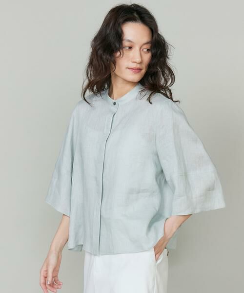 INED / イネド シャツ・ブラウス | リネンコクーンスリーブブラウス（ペールグリーン4）
