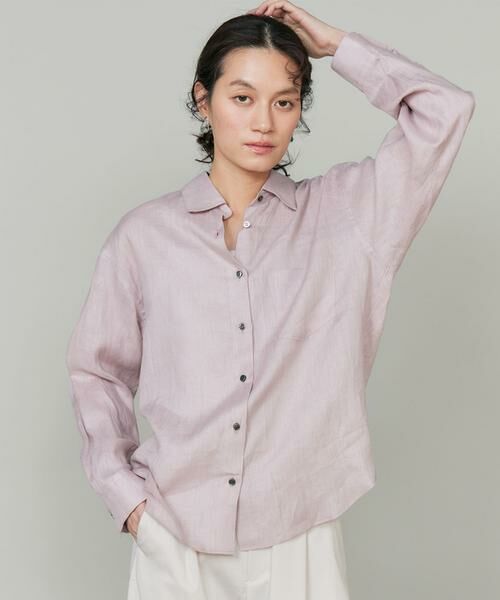 INED / イネド シャツ・ブラウス | 《大きいサイズ》リネンレギュラーカラーシャツ（ピンク1）