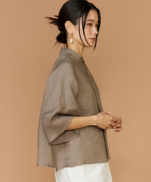 INED / イネド シャツ・ブラウス | 《大きいサイズ》リネンコクーンスリーブブラウス（カーキ3）