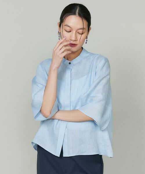 INED / イネド シャツ・ブラウス | 《大きいサイズ》リネンコクーンスリーブブラウス（サックス3）