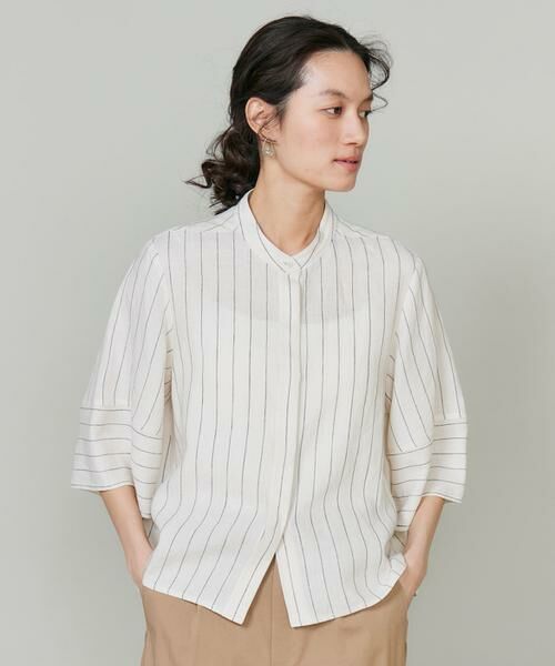 INED / イネド シャツ・ブラウス | 《大きいサイズ》リネンコクーンスリーブブラウス（ストライプ1）