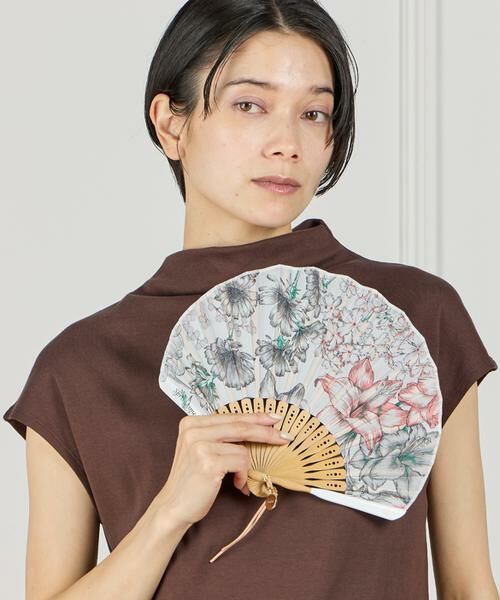 INED / イネド その他小物 | スカーフ柄シルク扇子 スプリングスプリング《manipuri》（グレー1）