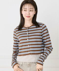 INED / イネド カットソー | ルミノア ボーダーショートカーディガン　SHORT CARDIGAN《Le minor》