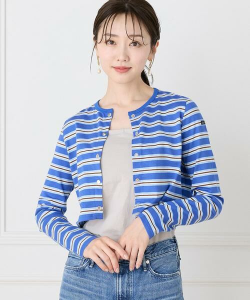 INED / イネド カットソー | ルミノア ボーダーショートカーディガン　SHORT CARDIGAN《Le minor》（ブルー1）