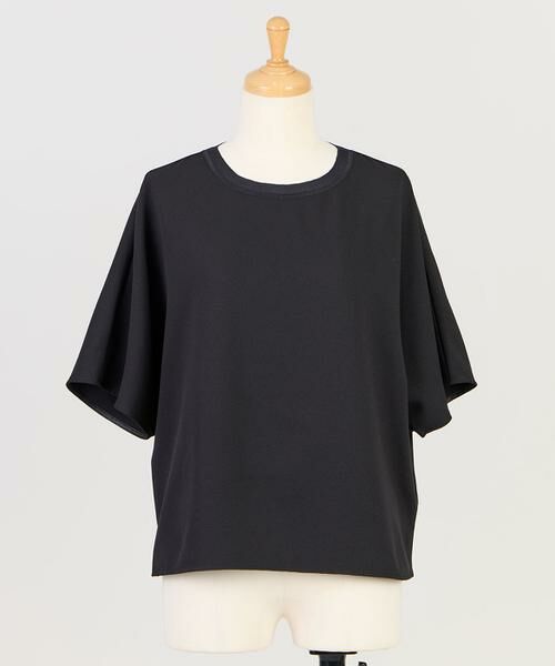 INED / イネド Tシャツ | ジョーゼットドルマンスリーブカットソー《吸水速乾》（ブラック）