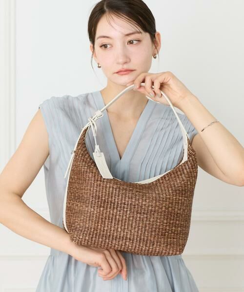 INED / イネド ショルダーバッグ | コンビレザーショルダーラフィア調バッグ《MARCO MASI》（ブラウン）