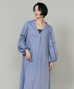 INED / イネド ミニ丈・ひざ丈ワンピース | Vネックシャンブレーワンピース