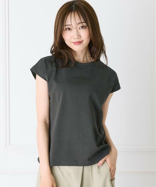 INED / イネド Tシャツ | 《大きいサイズ》フレンチスリーブTシャツ（チャコールグレー3）