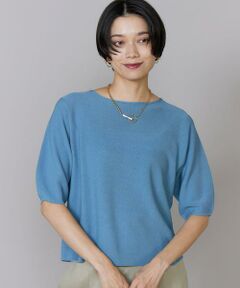 INED / イネド ニット・セーター | パフスリーブニット《Cuoo》｜ さらりと極上の着心地。1枚で魅せる洗練ボートネックニット 五分袖/二の腕カバー/鹿の子編み/ホールガーメント/快適素材