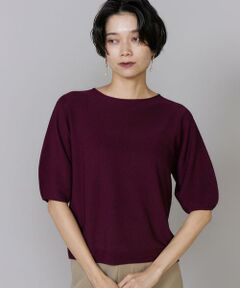 INED / イネド ニット・セーター | パフスリーブニット《Cuoo》｜ さらりと極上の着心地。1枚で魅せる洗練ボートネックニット 五分袖/二の腕カバー/鹿の子編み/ホールガーメント/快適素材