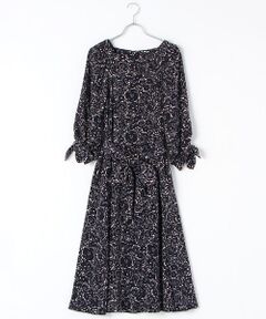 【アウトレット】レザーカットカメリアプリントワンピース