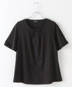 【アウトレット】モチーフレースブレード付カットソー