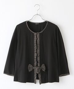 【アウトレット】ドットｐｔ.リボン付カットソーカーディガン