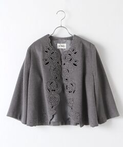 【アウトレット】アンゴラビーバーフラワーカットカーディガンジャケット