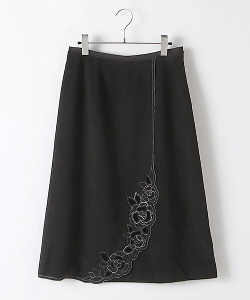 INGEBORG / インゲボルグ ロング・マキシ丈スカート | 【アウトレット】アンゴラビーバーフラワーカットスカート（クロ）