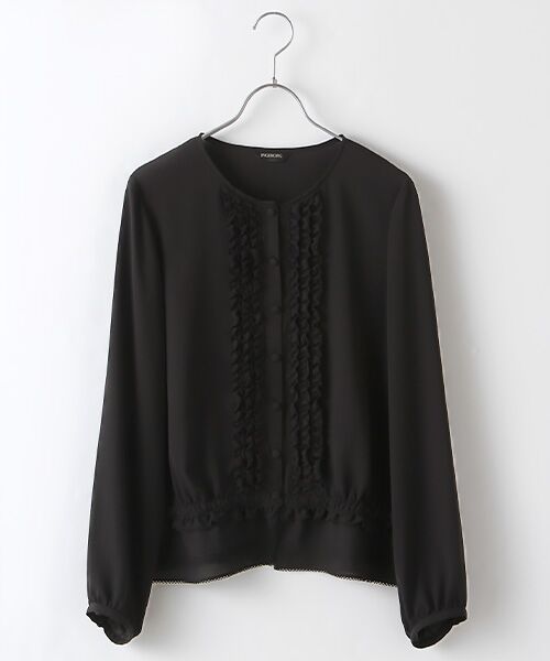 インゲボルグ INGEBORG☆ピコフリル たくさん（前面）ブラウス シャツ☆羽織ものにも☆長袖 サイズ11 白 ホワイト 送料１８５円～ セール OUTLETピコフリル＆ピンタックフーディブラウス （シャツ