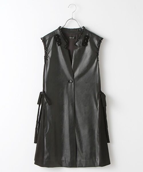 INGEBORG / インゲボルグ ベスト | 【OUTLET】エコレザーサイドリボンベスト（クロ）