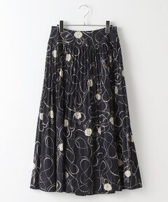 【OUTLET】パール水玉＆カメリアプリントオフプリーツスカート