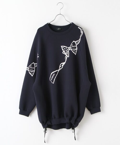 INGEBORG★新品★バックリボンプルオーバー 黒 セール】 【OUTLET】ドットリボンpt.ゆったりラグランスリーブ