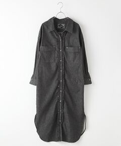 【OUTLET】前立てフリルストレッチデニムロングワンピース