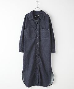 【OUTLET】前立てフリルストレッチデニムロングワンピース