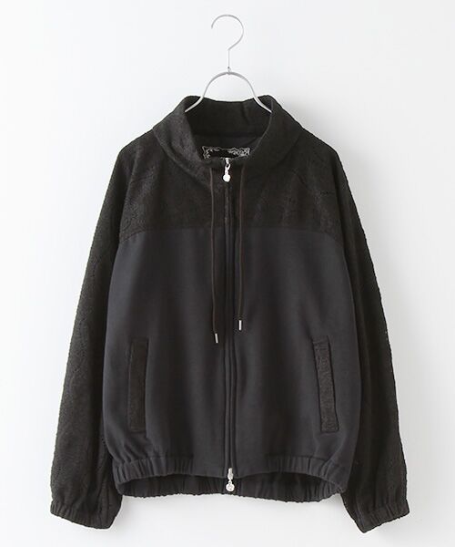 INGEBORG / インゲボルグ ブルゾン | 【OUTLET】ウール調レースハイブリッドブルゾン（クロ）