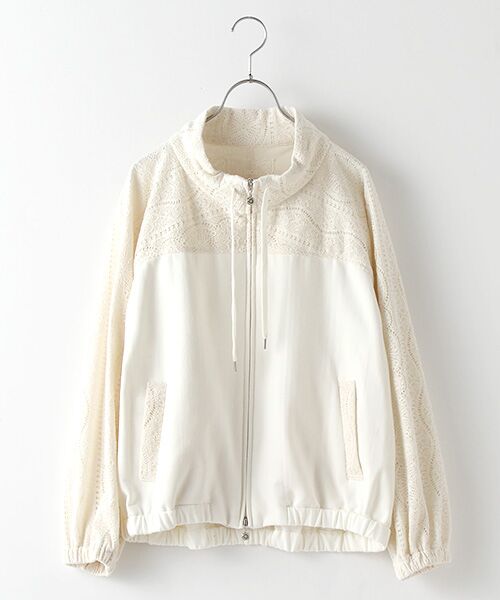INGEBORG / インゲボルグ ブルゾン | 【OUTLET】ウール調レースハイブリッドブルゾン（アイボリー）