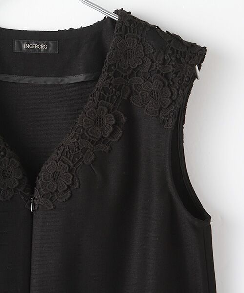 INGEBORG / インゲボルグ ロング・マキシ丈ワンピース | 【OUTLET】エンブロイダリーレースアクセントジレワンピース | 詳細2
