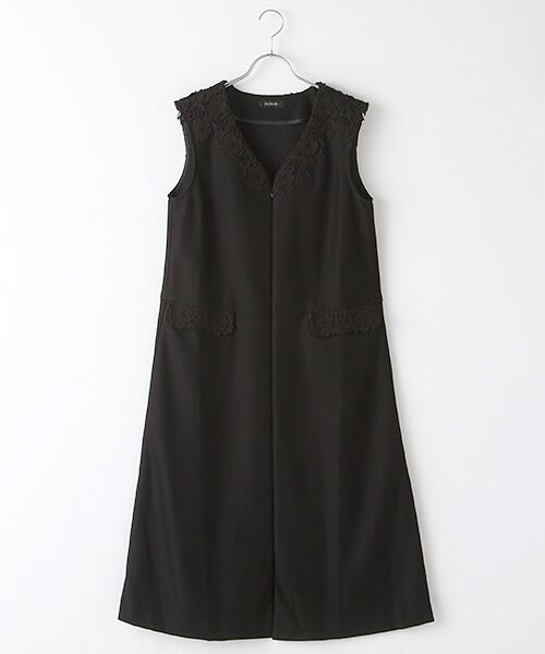 INGEBORG / インゲボルグ ロング・マキシ丈ワンピース | 【OUTLET】エンブロイダリーレースアクセントジレワンピース（クロ）