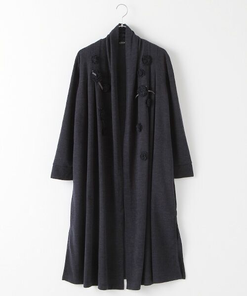セール】 【OUTLET】フラワーモチーフ付MIRO素材ロングカーディガン