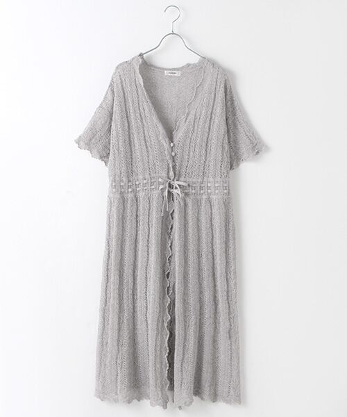 INGEBORG / インゲボルグ カーディガン・ボレロ | 【OUTLET】すかし編みロングニットカーディガン（グレー）