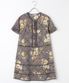 【OUTLET】シャドーチェックフラワーpt.チュニックブラウス