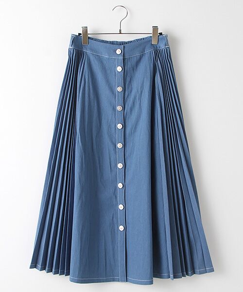 ●【EC先行販売】サイドプリーツデザインフレアーデニムスカート