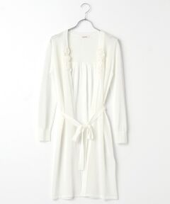 【OUTLET】フラワーモチーフ付ロングニットカーディガン