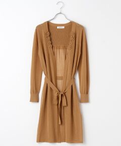 【OUTLET】フラワーモチーフ付ロングニットカーディガン