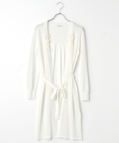 セール】 【OUTLET】フラワーモチーフ付ロングニットカーディガン