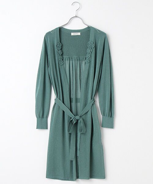 セール】 【OUTLET】フラワーモチーフ付ロングニットカーディガン