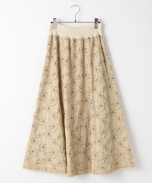 INGEBORG / インゲボルグ ロング・マキシ丈スカート | 【OUTLET】Cローンフラワー刺繍スカート（ベージュ×ブラウン）