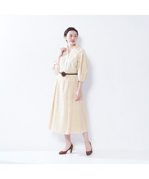 INGEBORG / インゲボルグ ロング・マキシ丈スカート | 【OUTLET】ケミカルエンブロイダリーレースタックフレアースカート | 詳細7