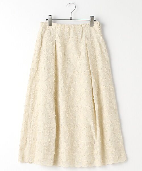 INGEBORG / インゲボルグ ロング・マキシ丈スカート | 【OUTLET】ケミカルエンブロイダリーレースタックフレアースカート（エクリュ）