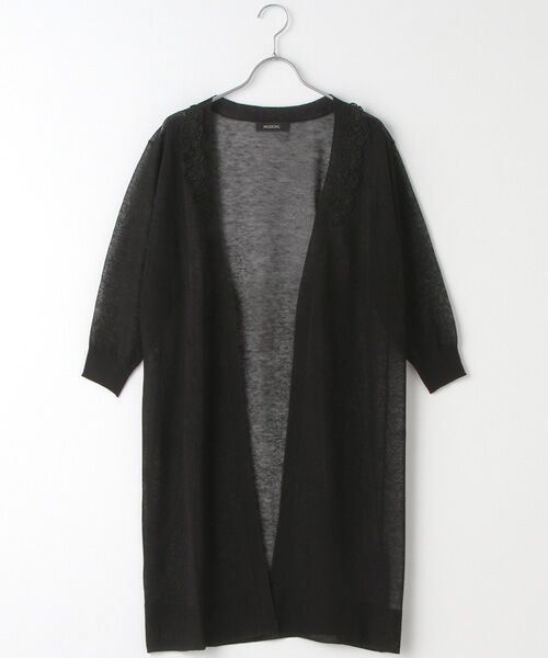 INGEBORG / インゲボルグ カーディガン・ボレロ | 【OUTLET】フラワーモチーフ付ロングニットカーディガン（クロ）